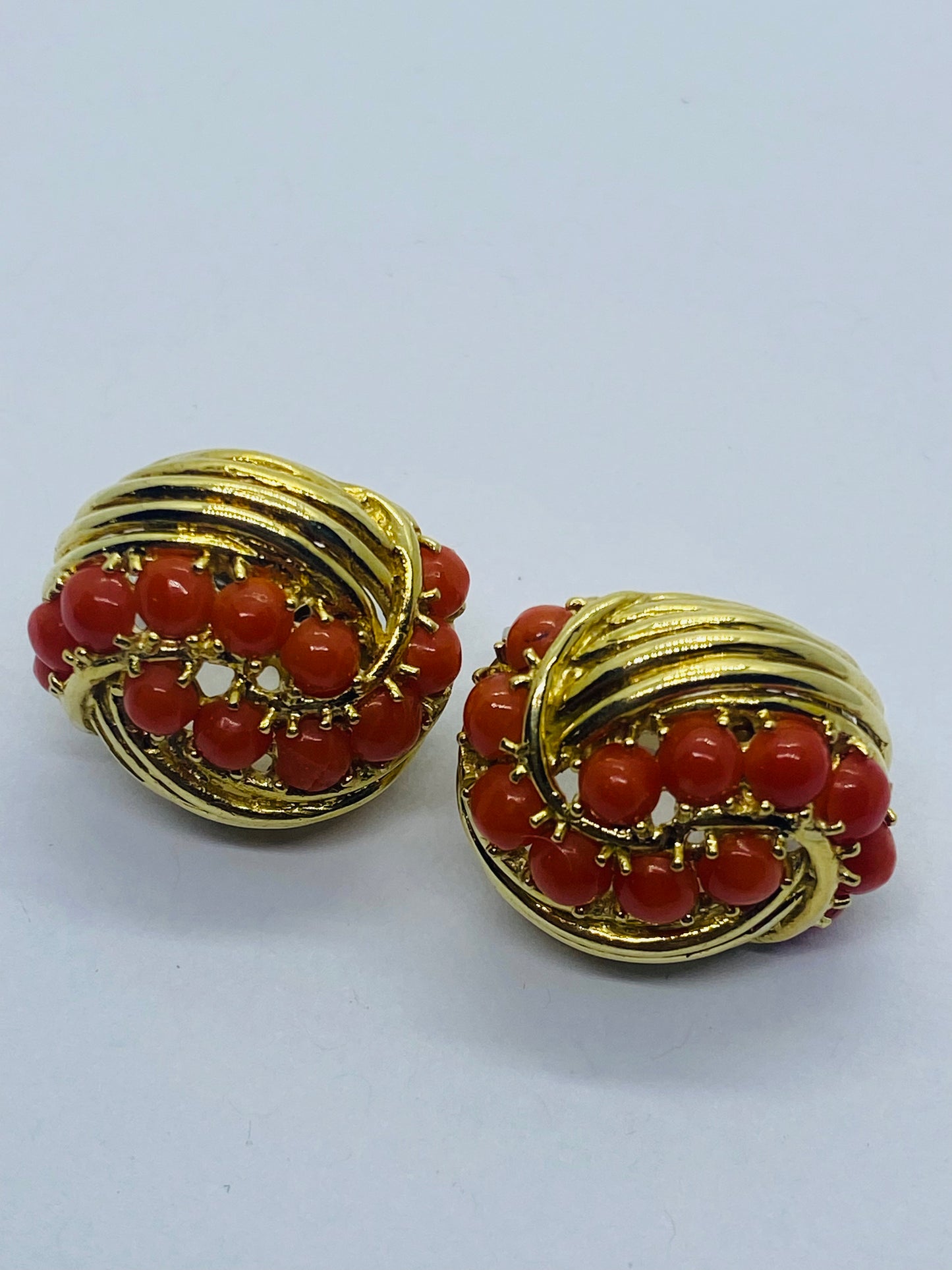 Tiffany 18k Gold Earrings Coral Clip On Earrings 750. Box, Pouch, Ribbon Bag