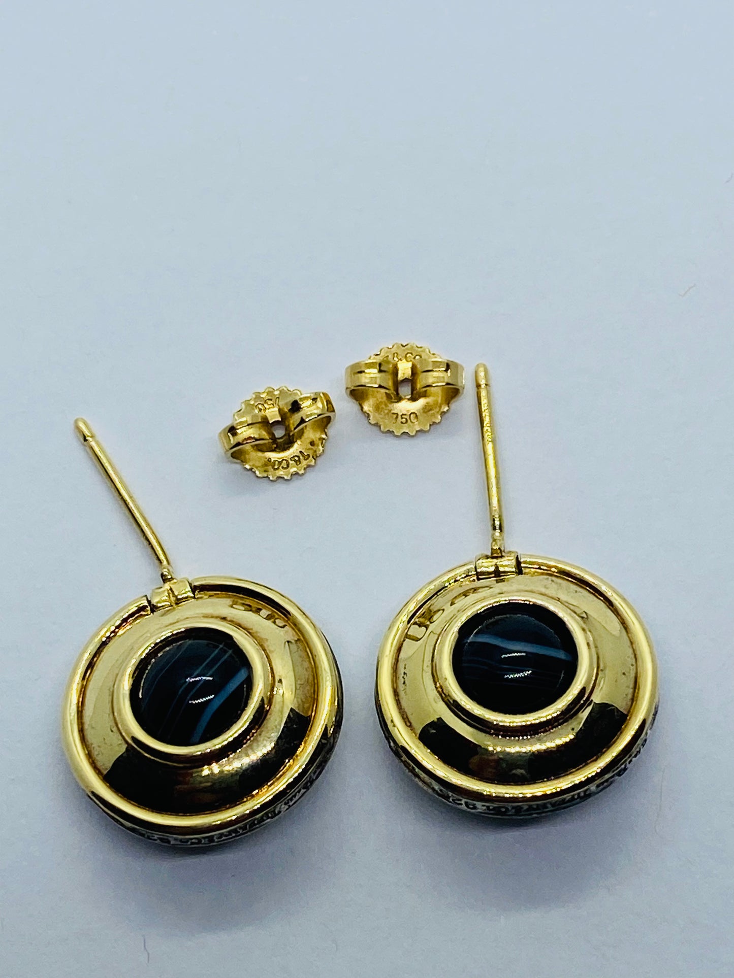 Tiffany & Co Silver 18K Gold Picasso Magic Disc Earrings Agate Pouch 18K Backs