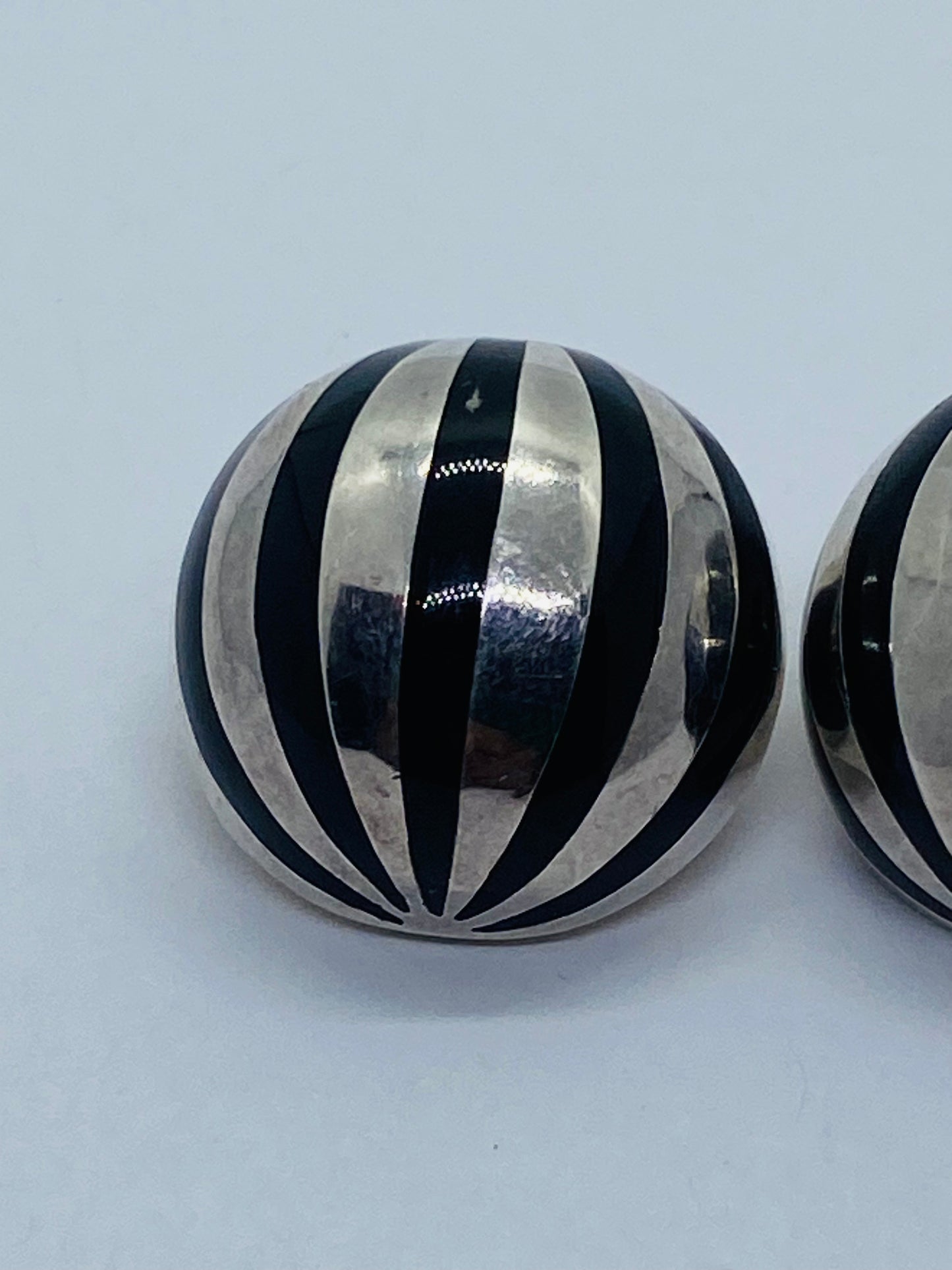 Tiffany & Co Sterling Silver Black Enamel Dome Clip on Earrings  18MM