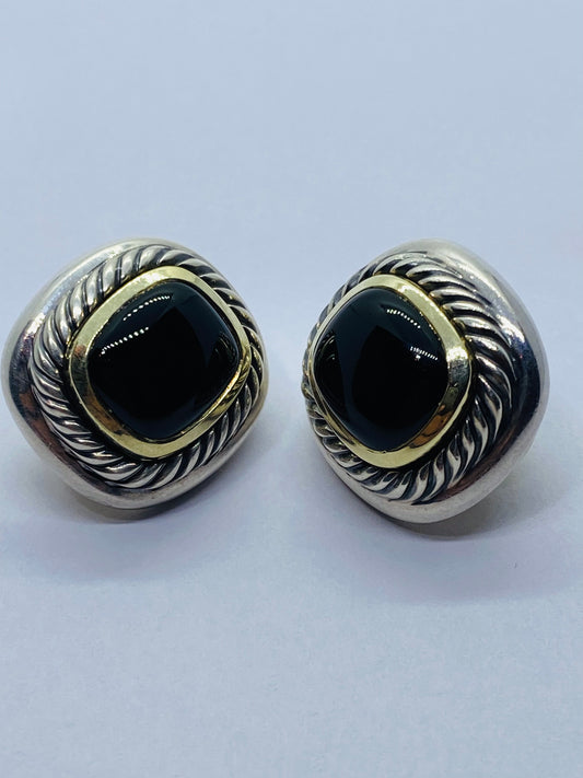 David Yurman Albion ONYX Two-Tone 14K Gold & 925 Sterling Silver Earrings 20mm