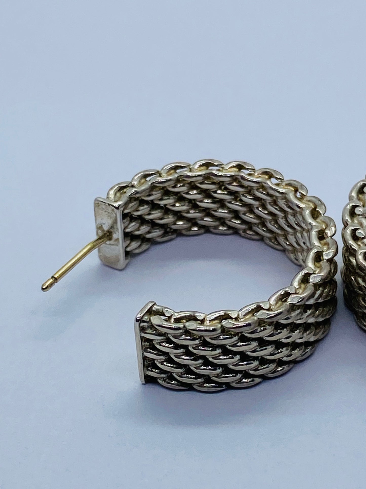 Tiffany & Co Sterling Silver Somerset Wide Hoop Earrings 7/8”  Pouch Box