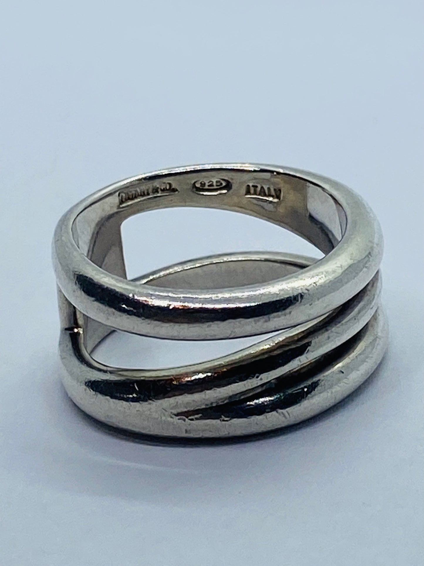 Tiffany & Co. Italy Sterling Silver Diagonal Wide Band Ring Size 7