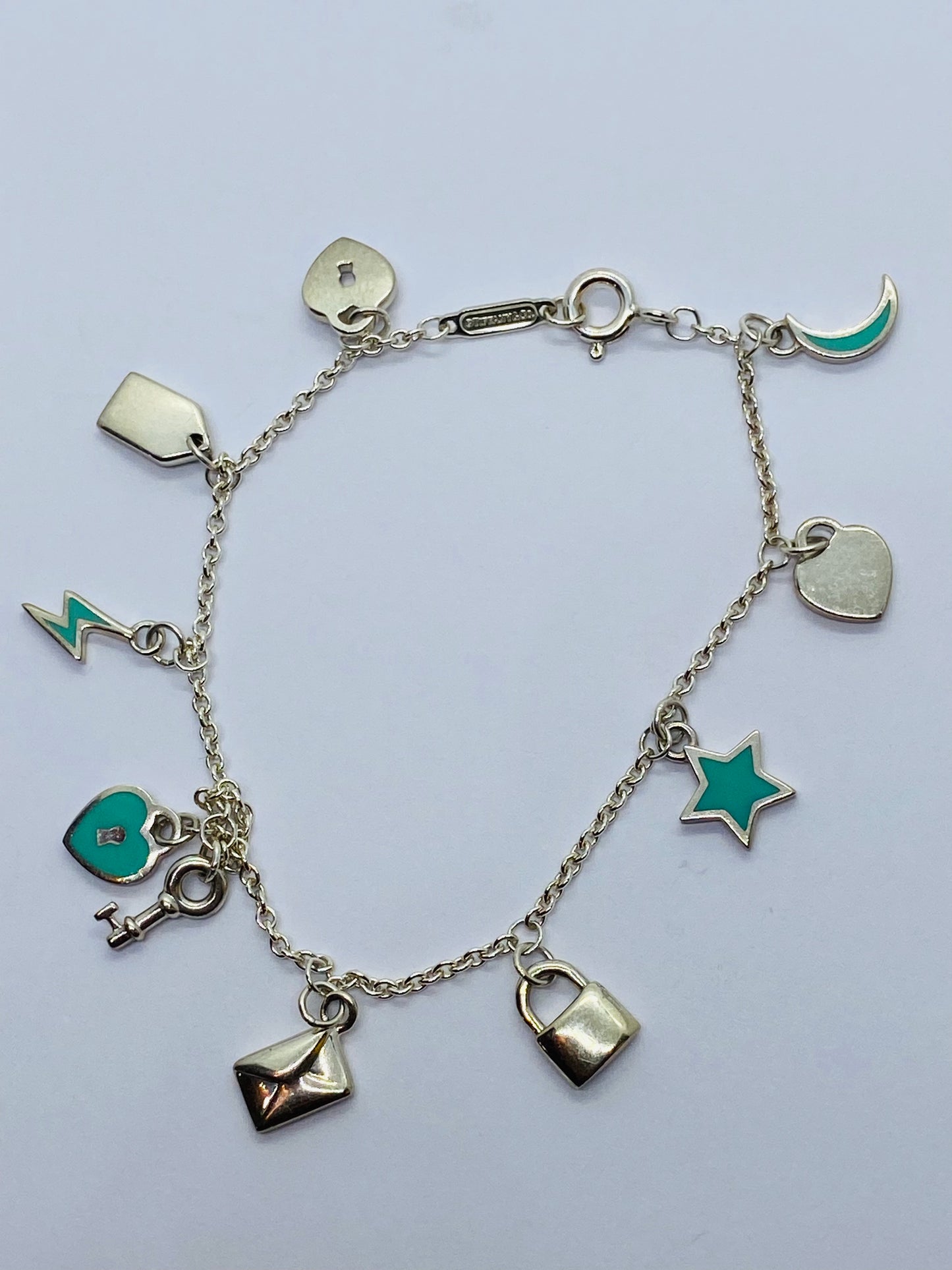 Tiffany & Co Sterling Silver  Blue Enamel Mini Charm Bracelet