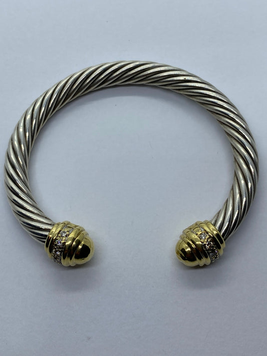 David Yurman 7mm Diamond Dome Cable Bracelet Sterling Silver 925 18K 750 Gold