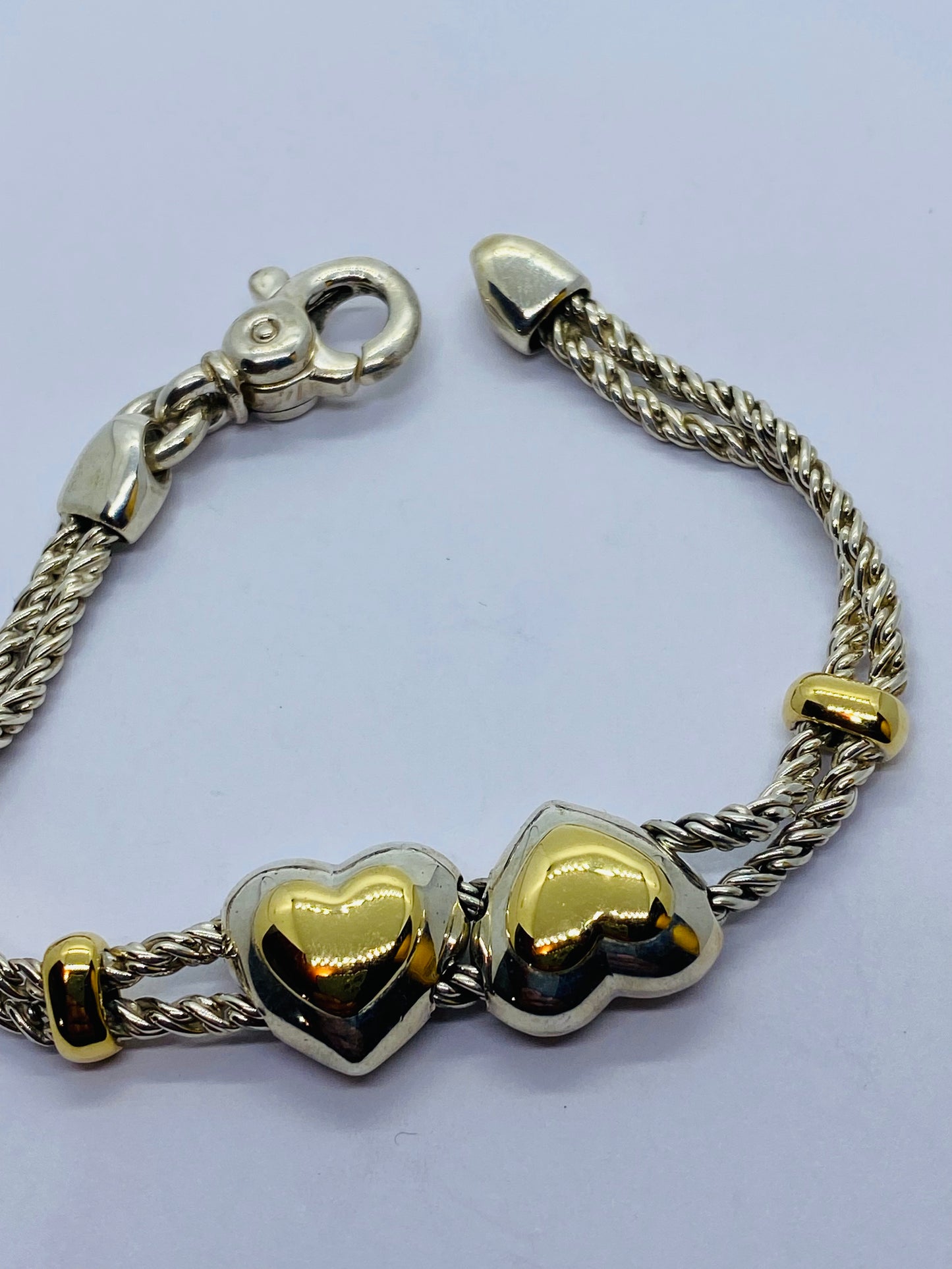 Tiffany & Co Sterling Silver & 18k Gold Double Rope Heart Slide Bracelet 6.75”