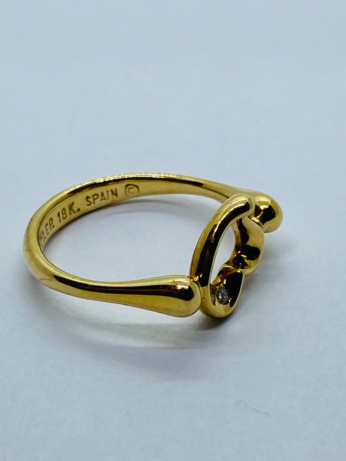 Authentic Tiffany & Co. 18K Yellow Gold Diamond Open heart Ring by Elsa Peretti