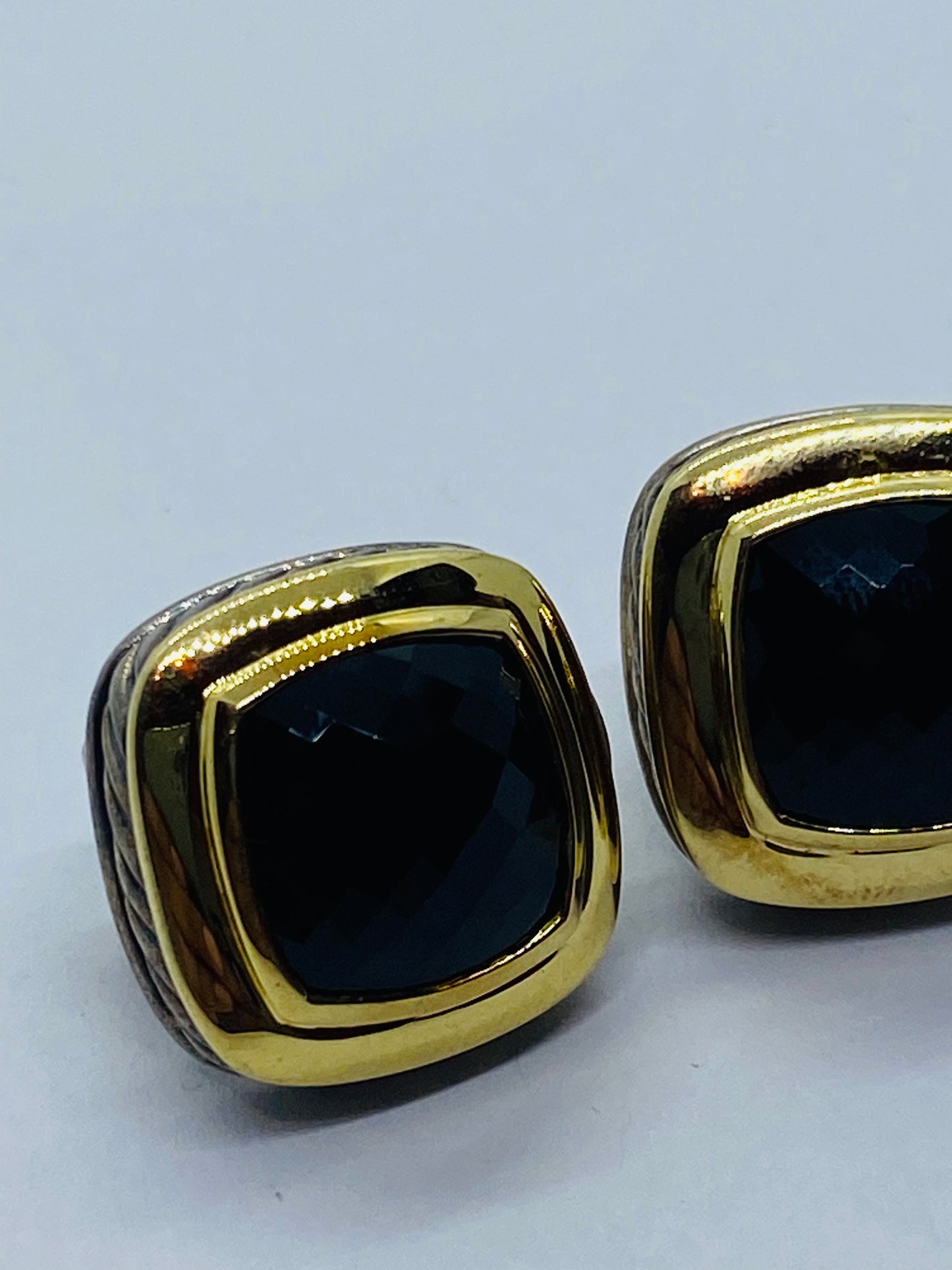 David Yurman Sterling 18K Gold Black Onyx Albion Omega Back Earrings 11MM ONYX