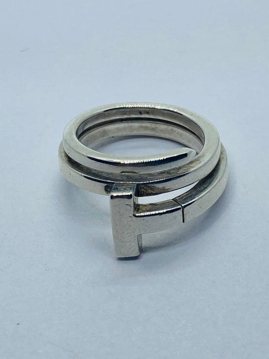 Tiffany & Co Sterling Silver T Square Wrap Ring Size 4 Pouch 11MM Wide