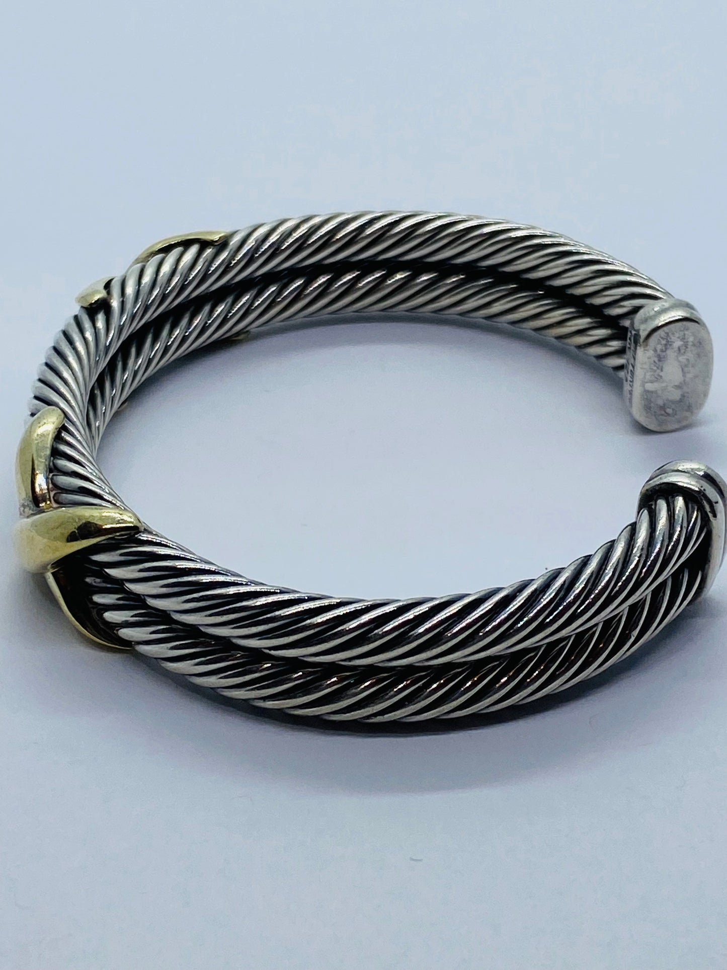 David Yurman Double X Cable Cuff Bracelet 6 1/4" Sterling 925 & Yellow Gold 14k