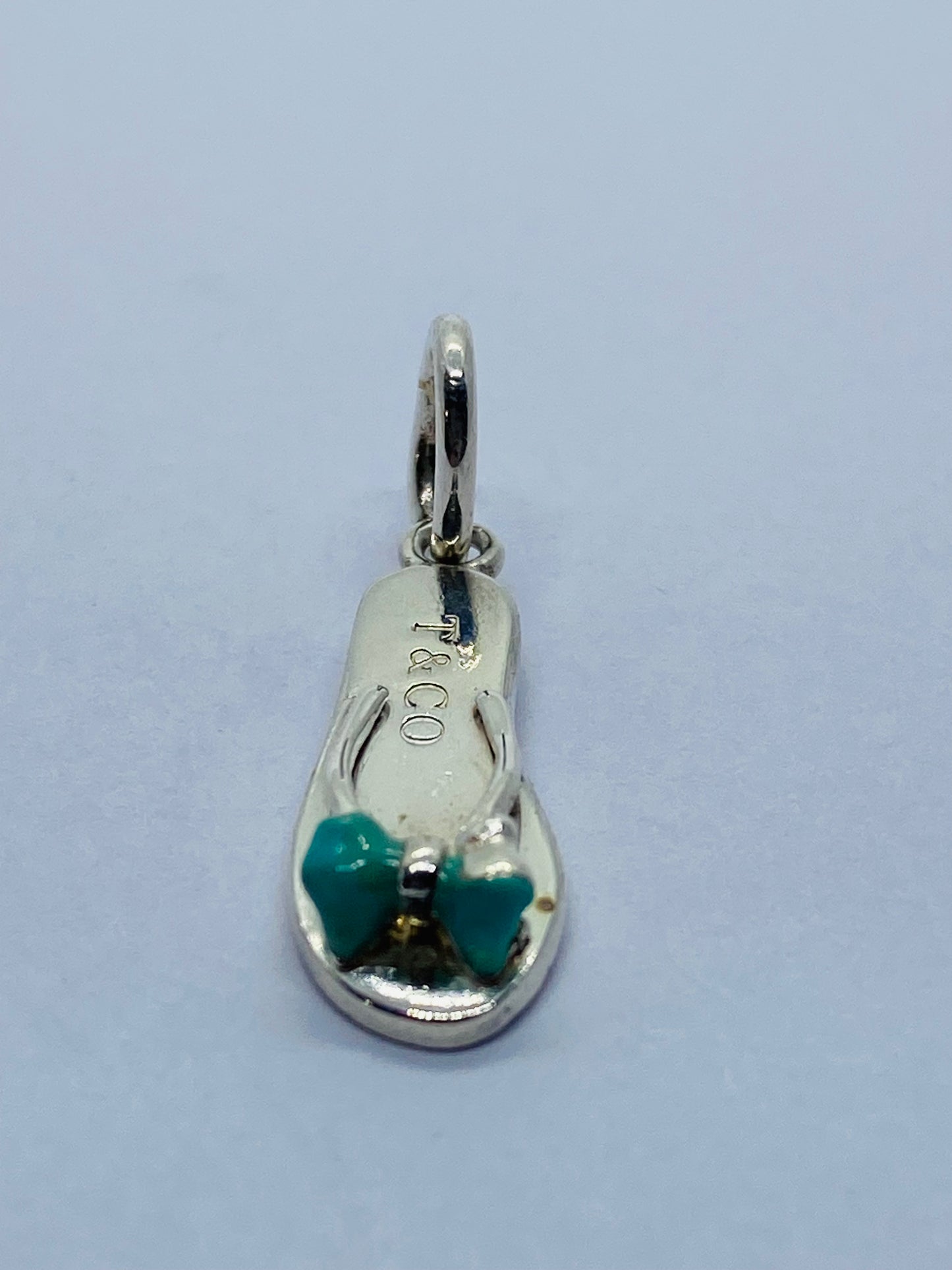 Tiffany & Co. Flip Flop Blue Enamel Pendant Charm Sandal Sterling Silver Pouch