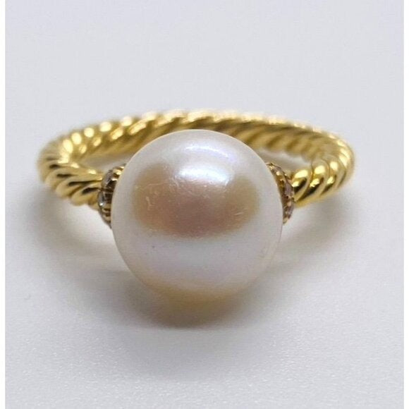 David Yurman 18K Diamond Pearl Ring Size 4.75