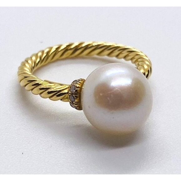David Yurman 18K Diamond Pearl Ring Size 4.75