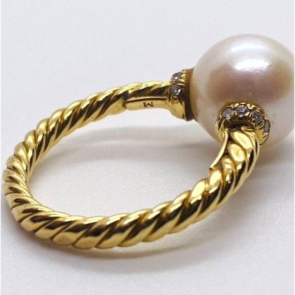 David Yurman 18K Diamond Pearl Ring Size 4.75