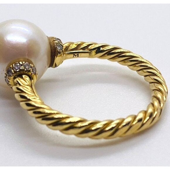 David Yurman 18K Diamond Pearl Ring Size 4.75