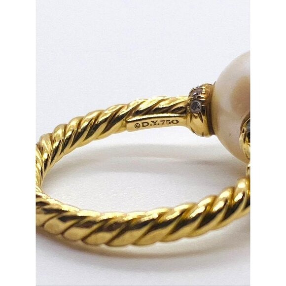 David Yurman 18K Diamond Pearl Ring Size 4.75