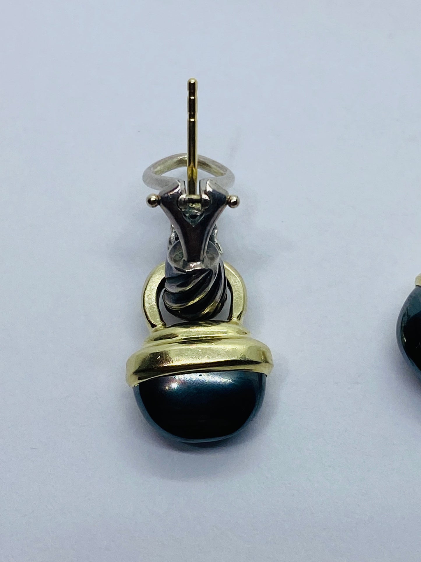 David Yurman 925 Sterling Silver & 14k Gold Hematite Acorn Earrings