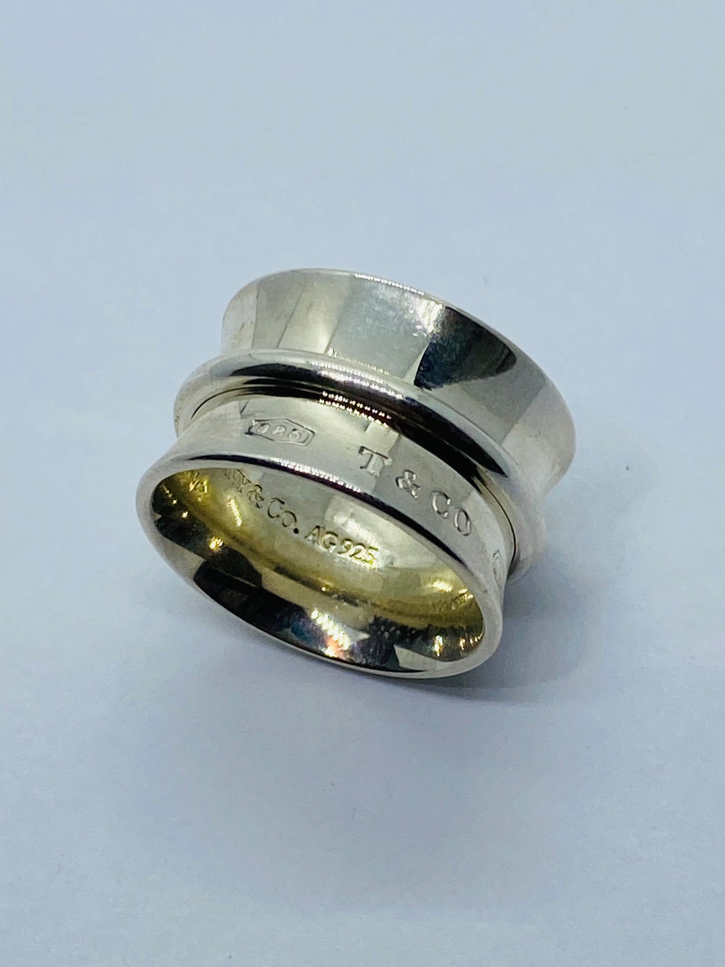 Tiffany Co Sterling Silver Concave Belt Wide Band Ring 1837 12MM Size 5 Pouch