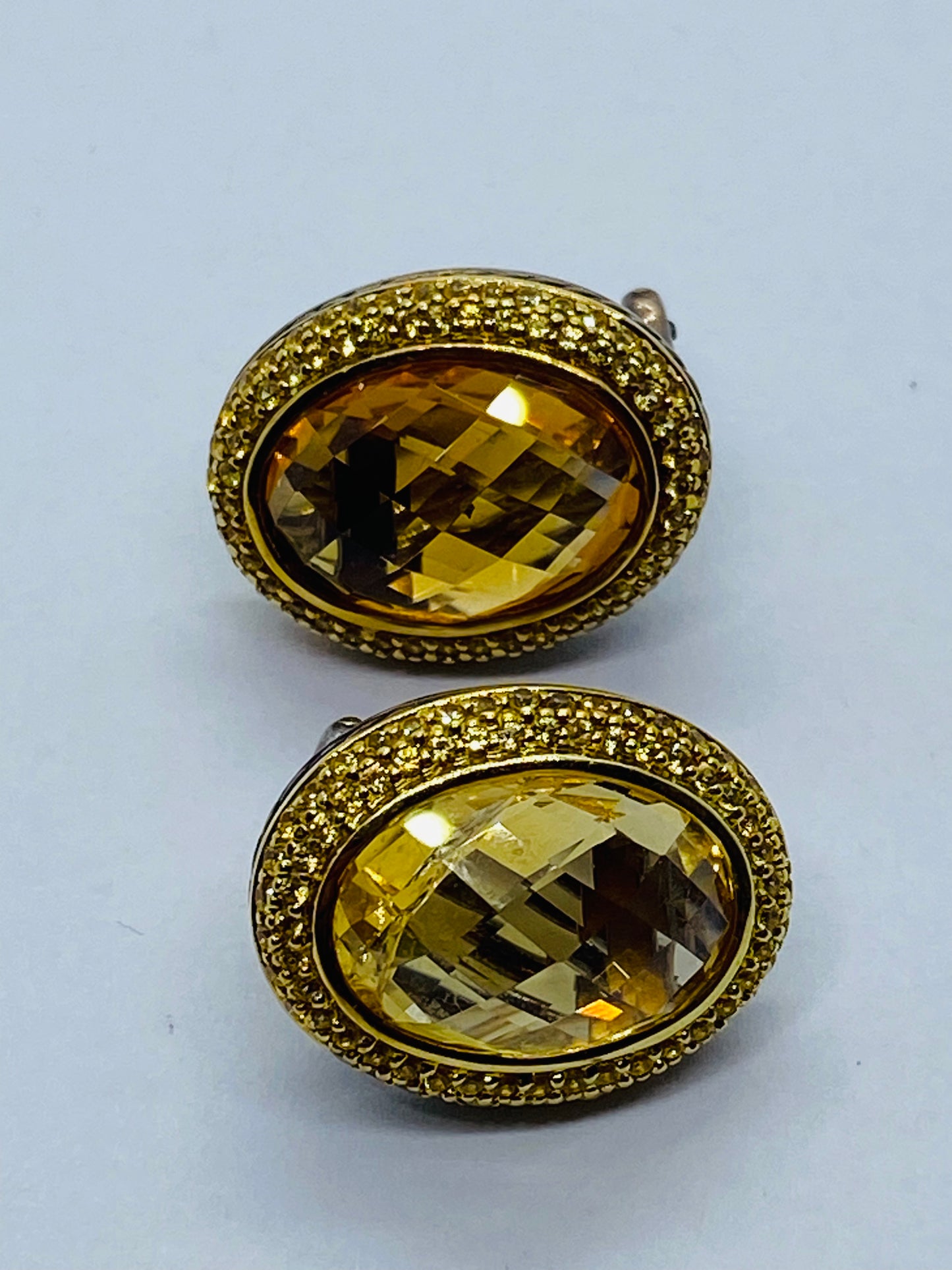 DAVID YURMAN 18K 750 925 Silver GOLD OVAL CITRINE YELLOW SAPPHIRE EARRINGS READ!