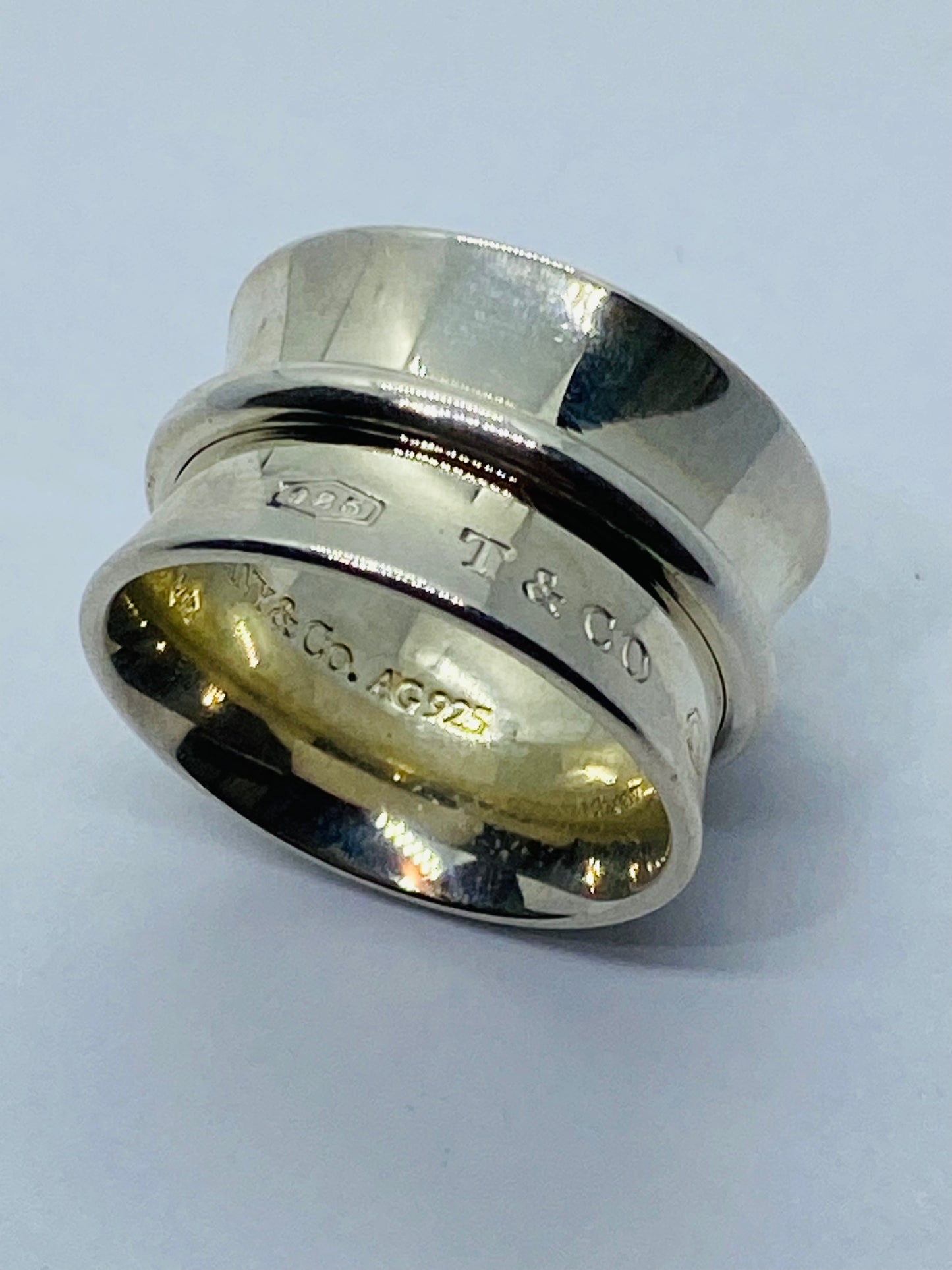 Tiffany Co Sterling Silver Concave Belt Wide Band Ring 1837 12MM Size 5 Pouch