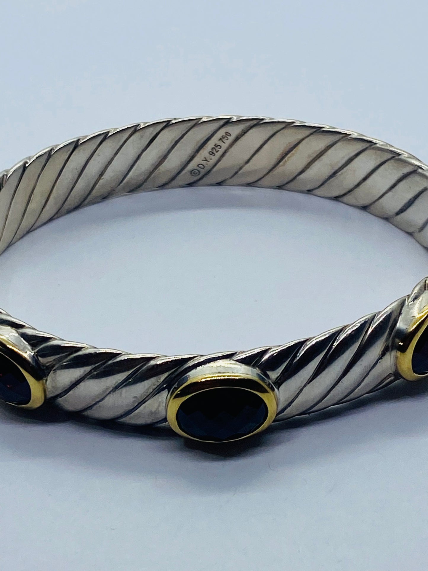 David Yurman SSilver 18K Gold 12MM Albion Oval Garnet  Rennaisance Bracelet 6.25
