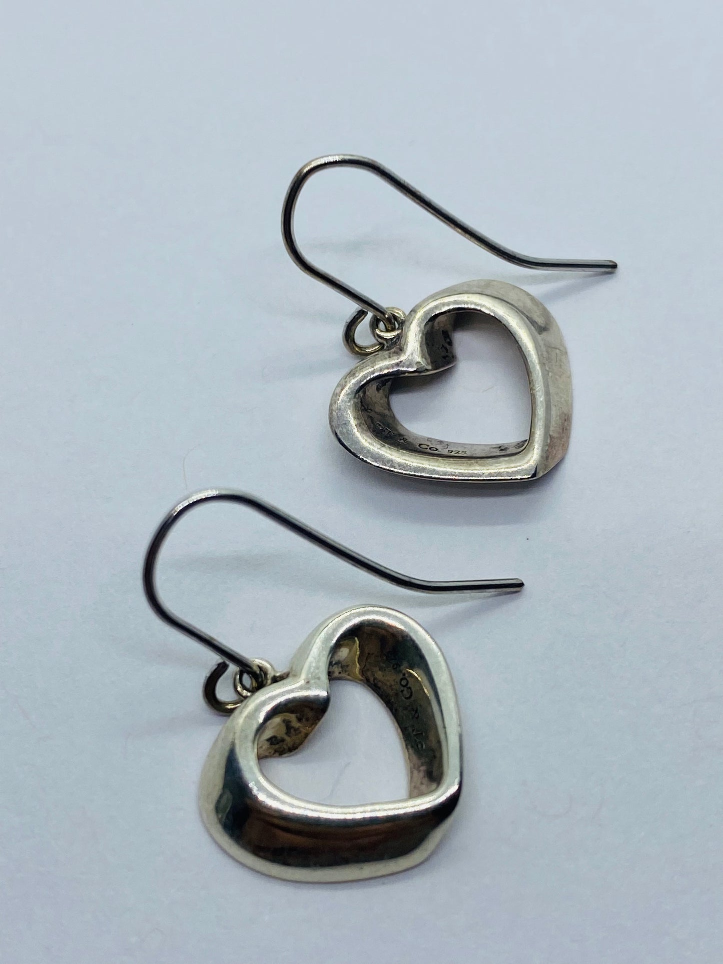 Tiffany & Co Silver Modern Geometric Heart Dangle Dangling Earrings With