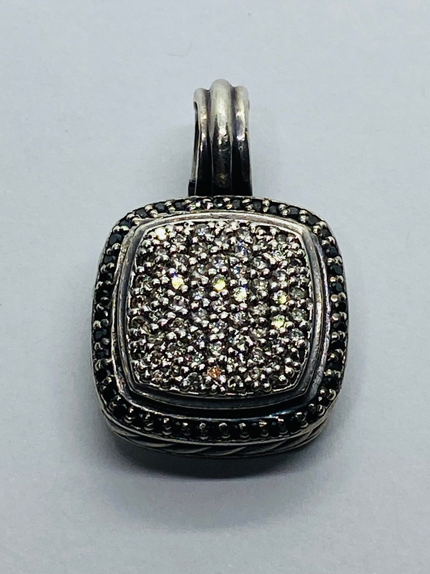 David Yurman 20mm Pave Diamond Albion Pendant Enhancer 925 Sterling Silver Halo