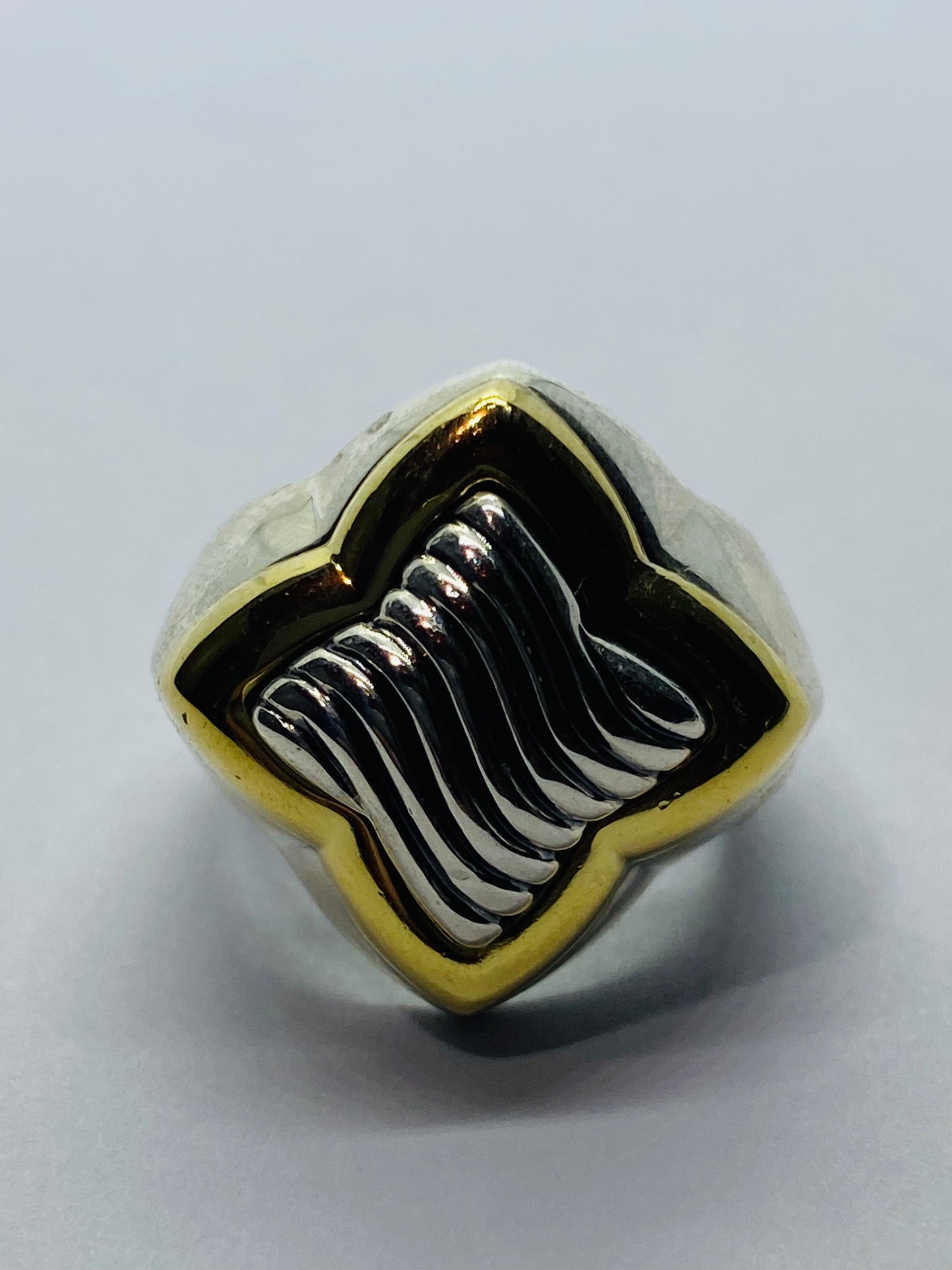 David Yurman Quatrefoil Cable Sterling Silver 925 & 18K 750 Gold Ring Size 5