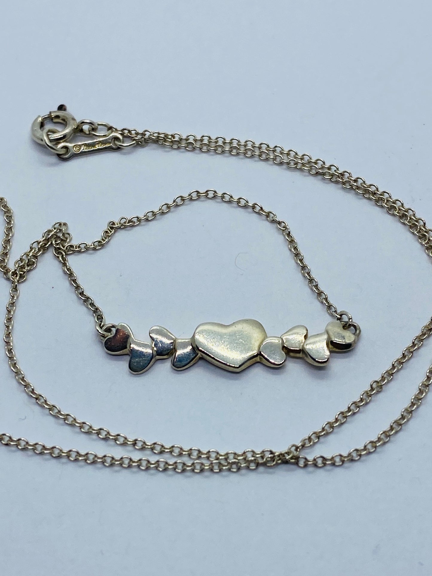 Tiffany Co 16” Modernist Sterling Silver 9 Heart Pendant Necklace Mint Condition