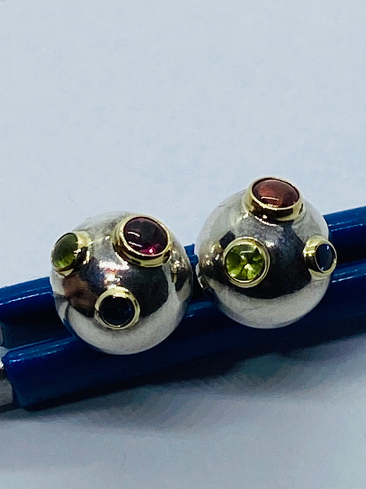 Tiffany & Co. Etoile Ball Earrings Sterling 18K Gold Tourmaline Sapphire Peridot