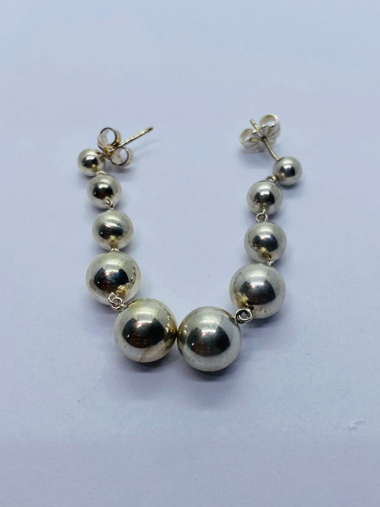 Tiffany & Co. Sterling Silver Multi Graduated Bead Ball Drop Dangle Earrings