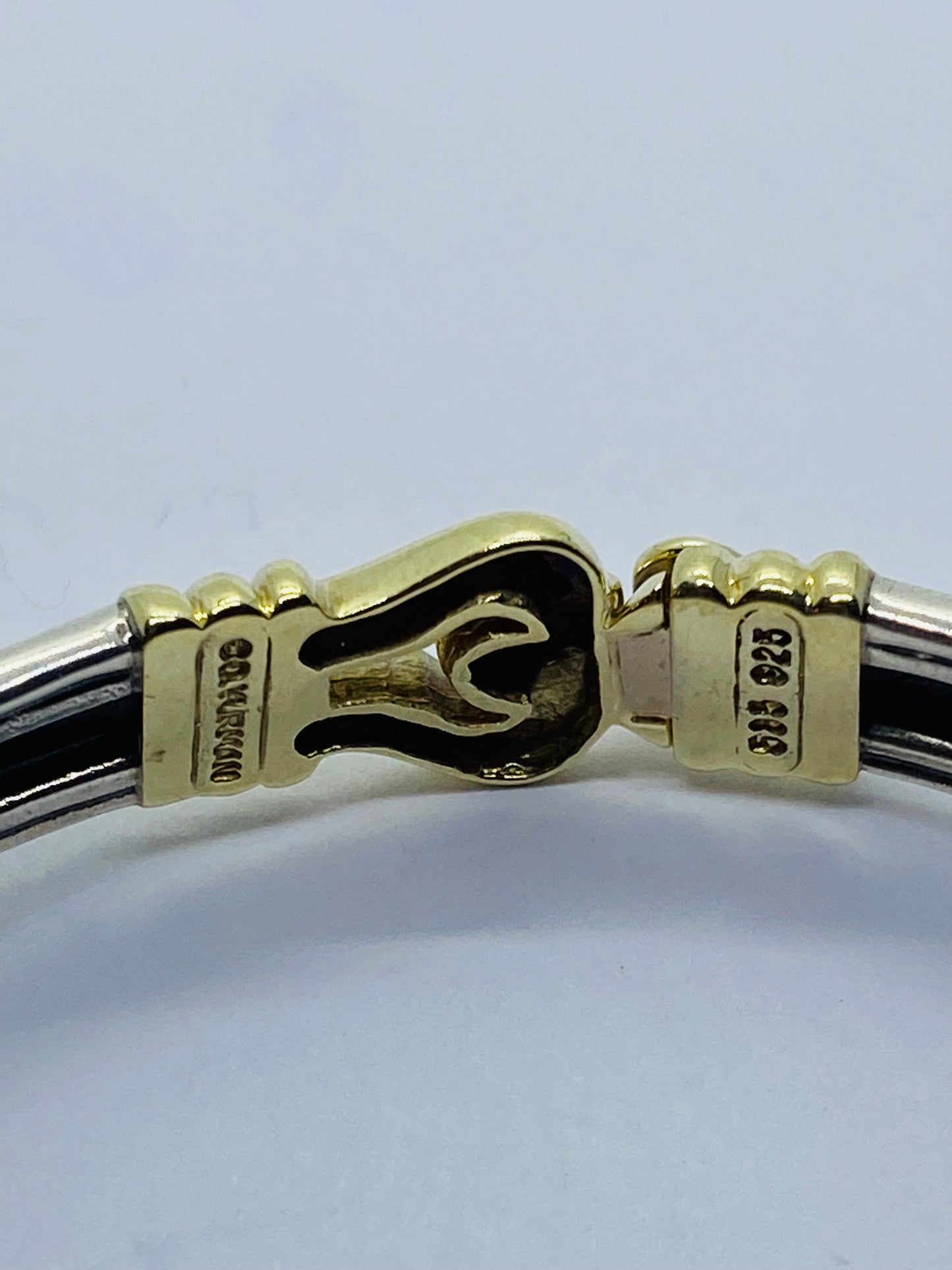DAVID YURMAN STERLING SILVER 14K YELLOW GOLD CABLE SMOOTH BUCKLE BRACELET 7.5MM