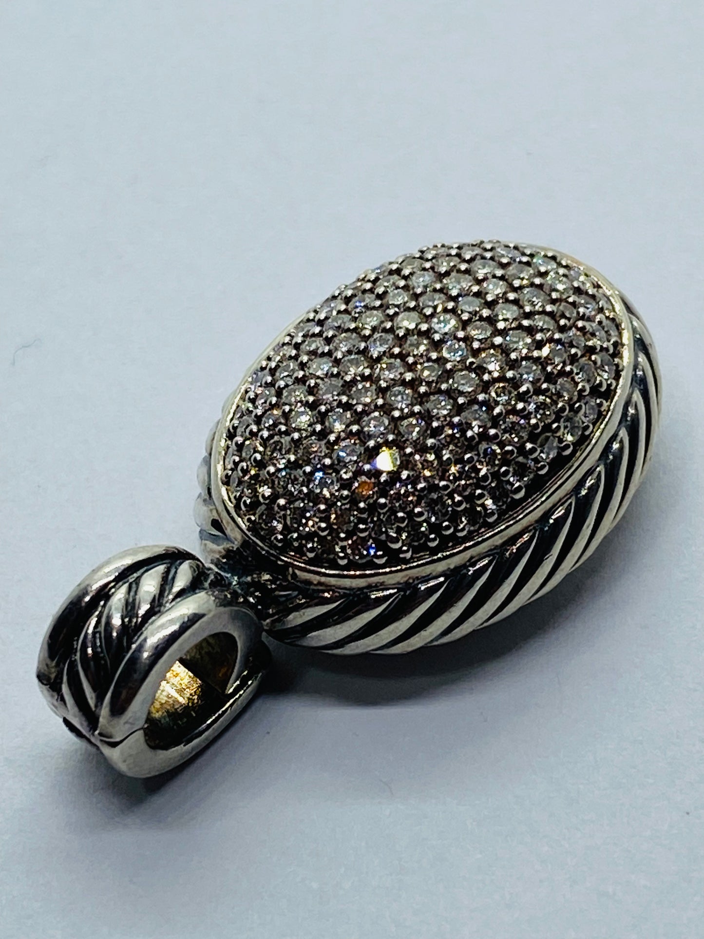 David Yurman 'Cable' Pave Diamond Sterling Silver Oval Enhancer