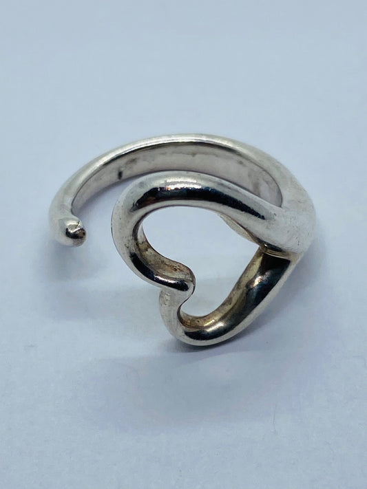 Tiffany & Co Sterling Silver Elsa Peretti  Open Heart Ring Size 5 Adjustable