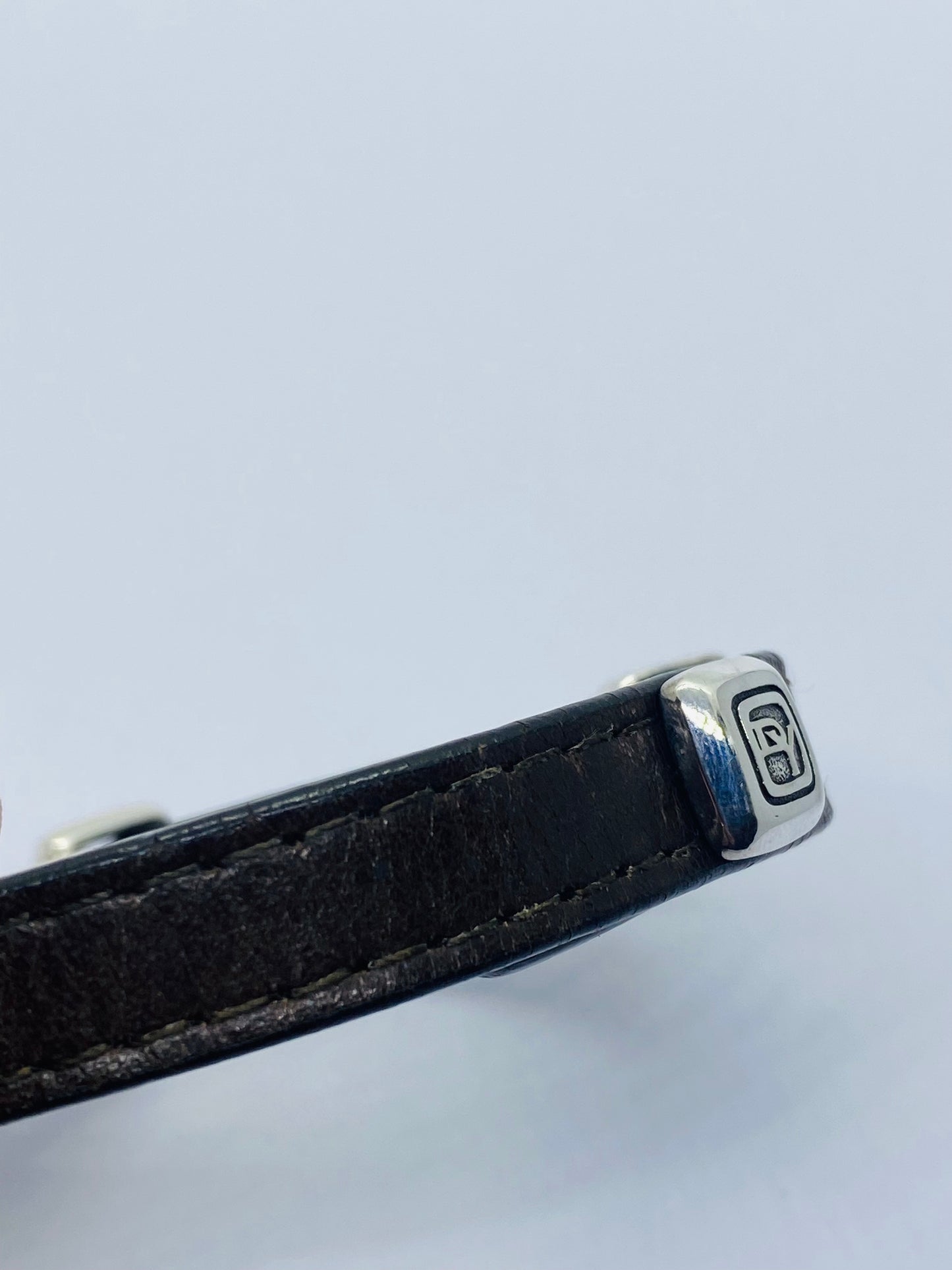 David Yurman Sterling Silver Modern Leather Striped ID Bracelet Brown 39.1 Grams