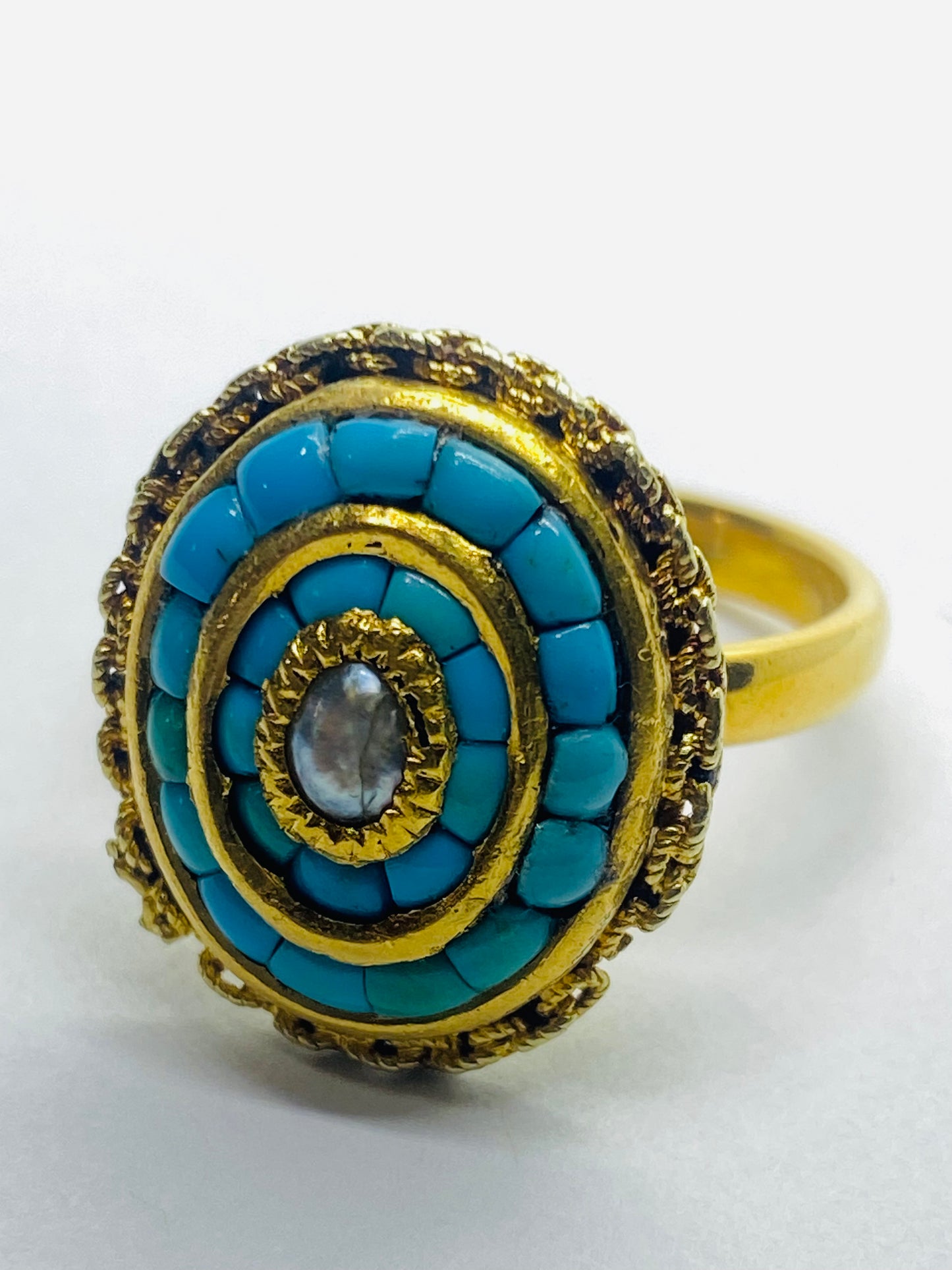 Tiffany & Co Customized 22k Turquoise Pearl Gold Cluster Ring 10.9 Grams