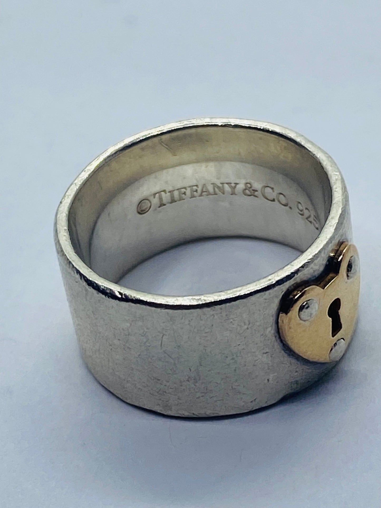 Tiffany & Co. Keyhole Heart Lock Rose Gold Sterling Silver Ring Band Size 4