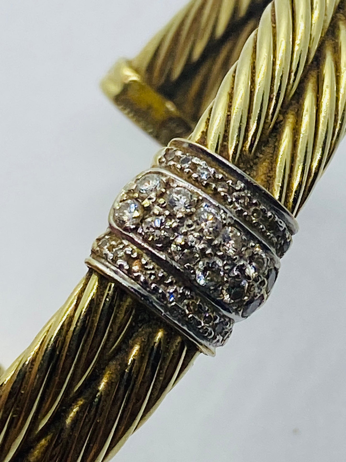 David Yurman Solid 14k Yellow Gold Double Cable Cuff Diamond Bracelet 6.5''