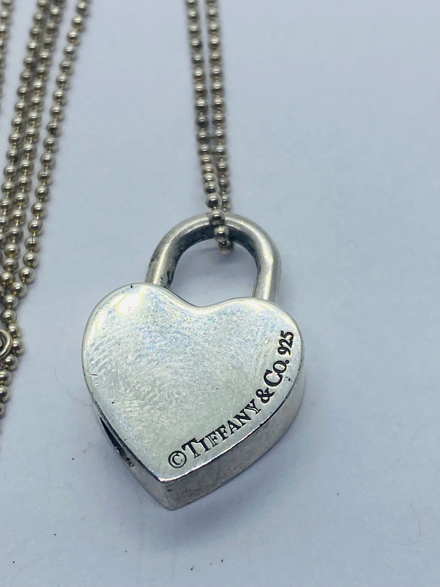 Tiffany & Co. Sterling Silver Blank Heart Padlock Pendant Necklace 18”