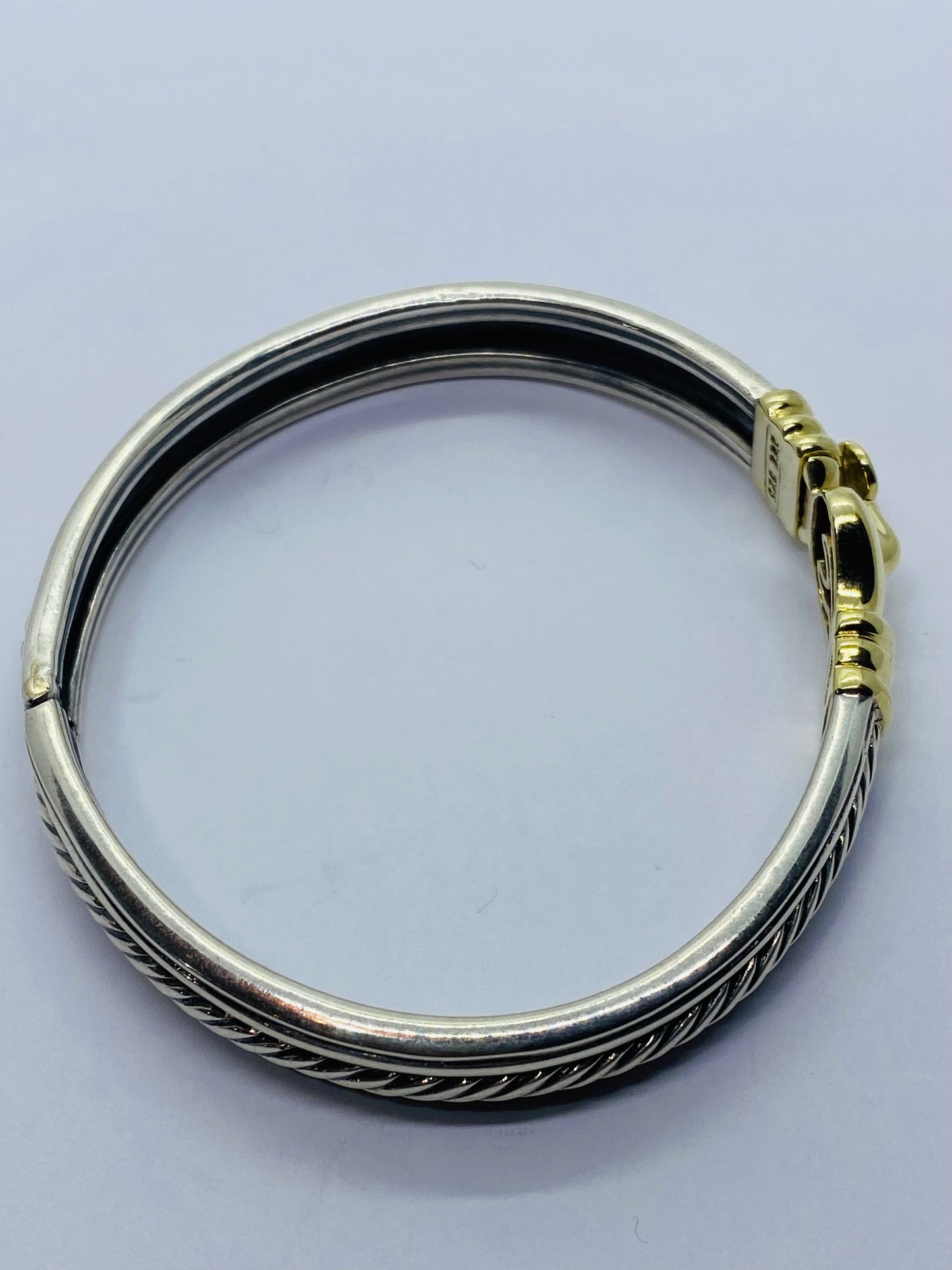 DAVID YURMAN STERLING SILVER 14K YELLOW GOLD CABLE SMOOTH BUCKLE BRACELET 7.5MM