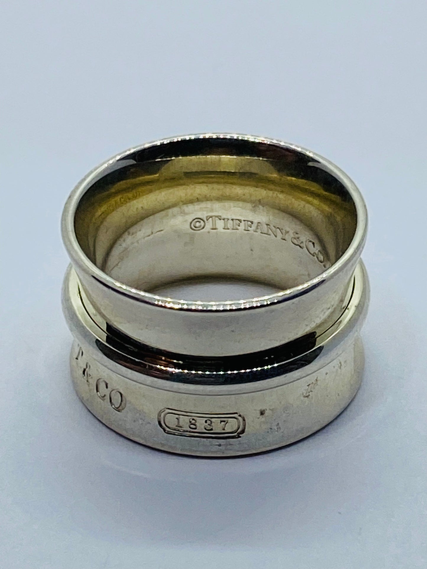 Tiffany Co Sterling Silver Concave Belt Wide Band Ring 1837 12MM Size 5 Pouch