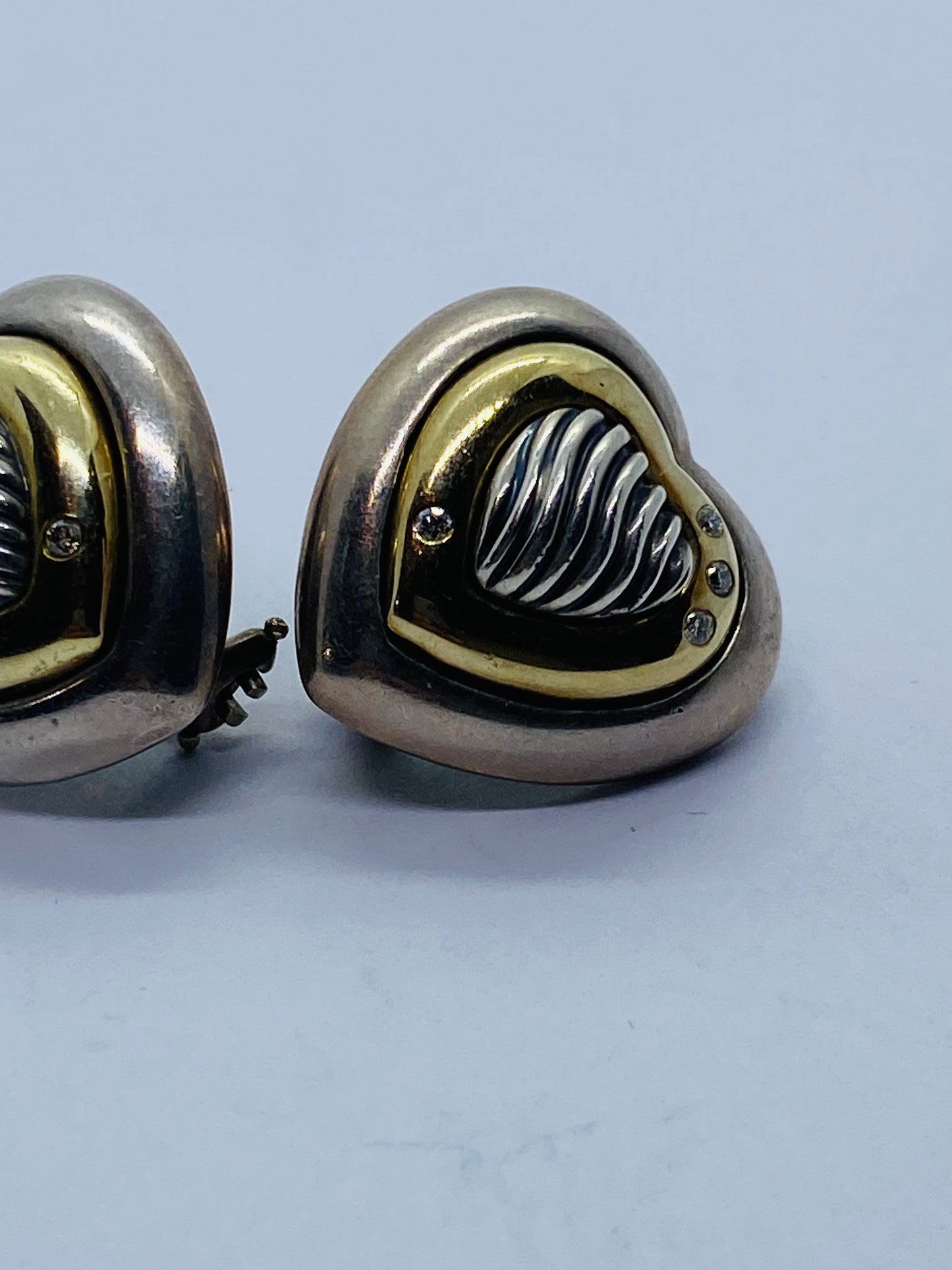 David Yurman Thoroughbred Diamond Heart 18K & Sterling Silver Cable Earrings