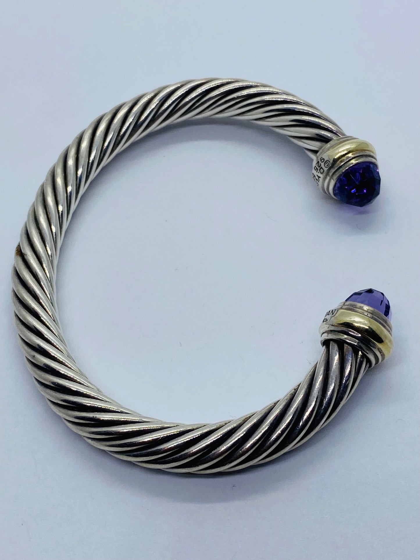 7MM David Yurman Cable Classic Bracelet  Amethyst 14K Yellow Gold  2.25”