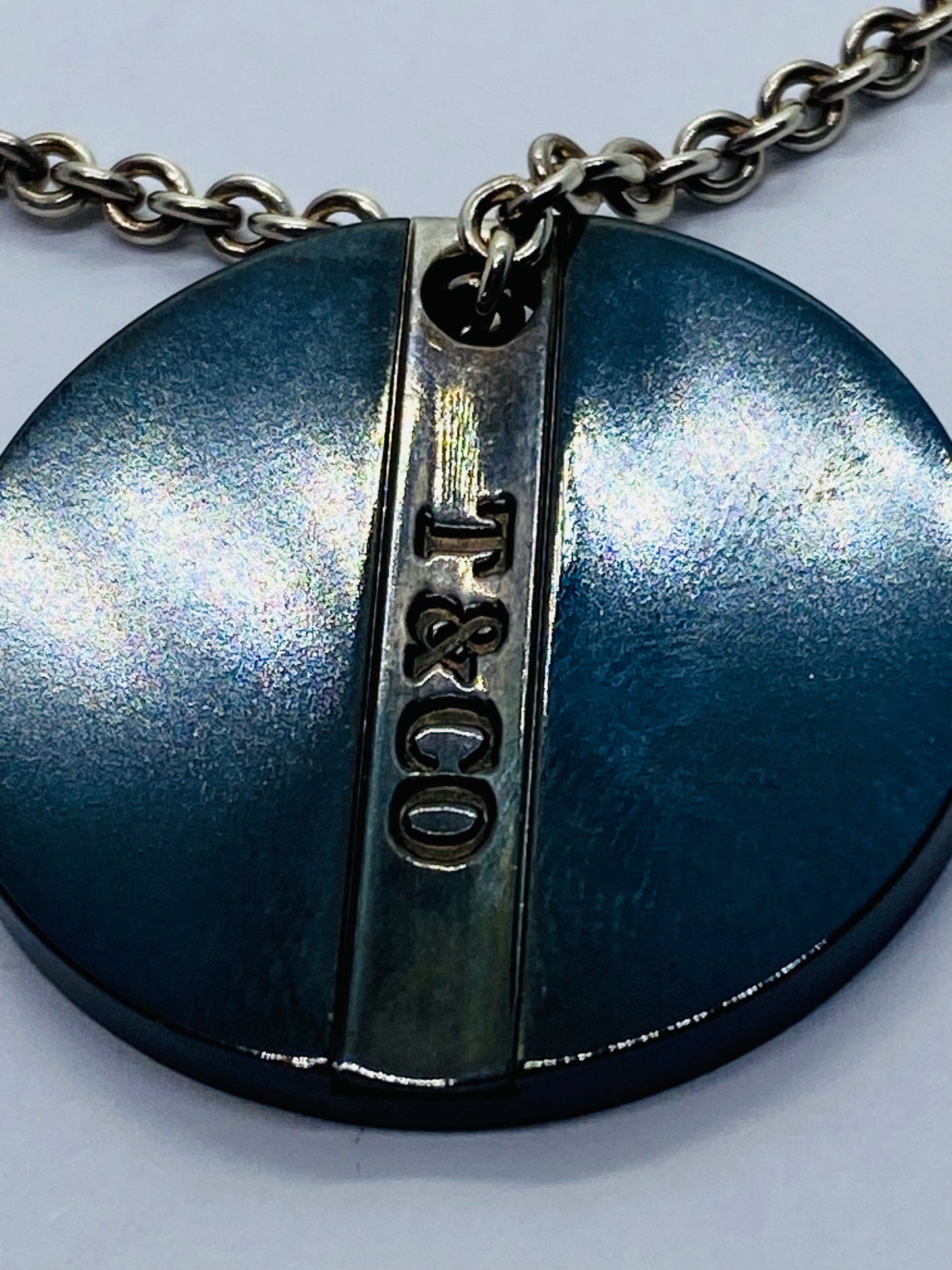 Tiffany & Co. Titanium Sterling Silver Round Disc Pendant & Chain Necklace Pouch