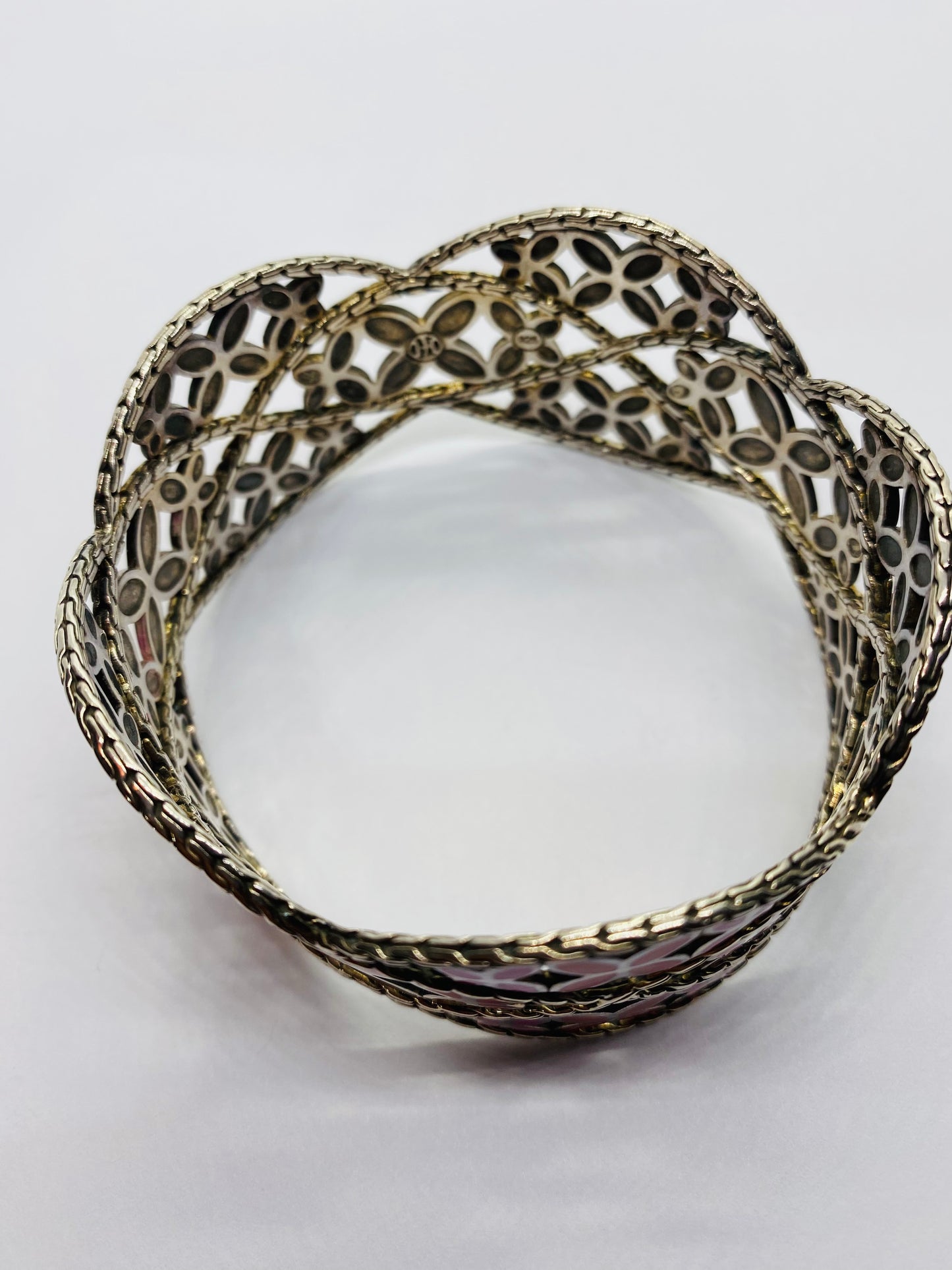 John Hardy 925 Sterling Kawung Vintage Enamel Floral wide Bangle READ! Bracelet