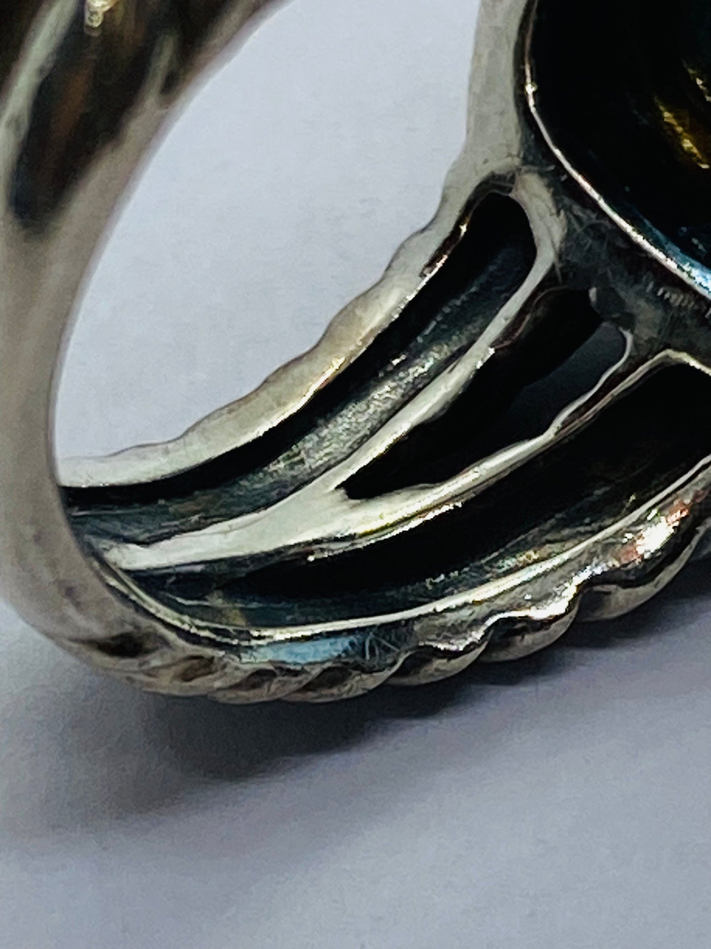 David Yurman Split Shank Sterling Silver & 18K W 11mm Blue Topaz Ring Sz 6