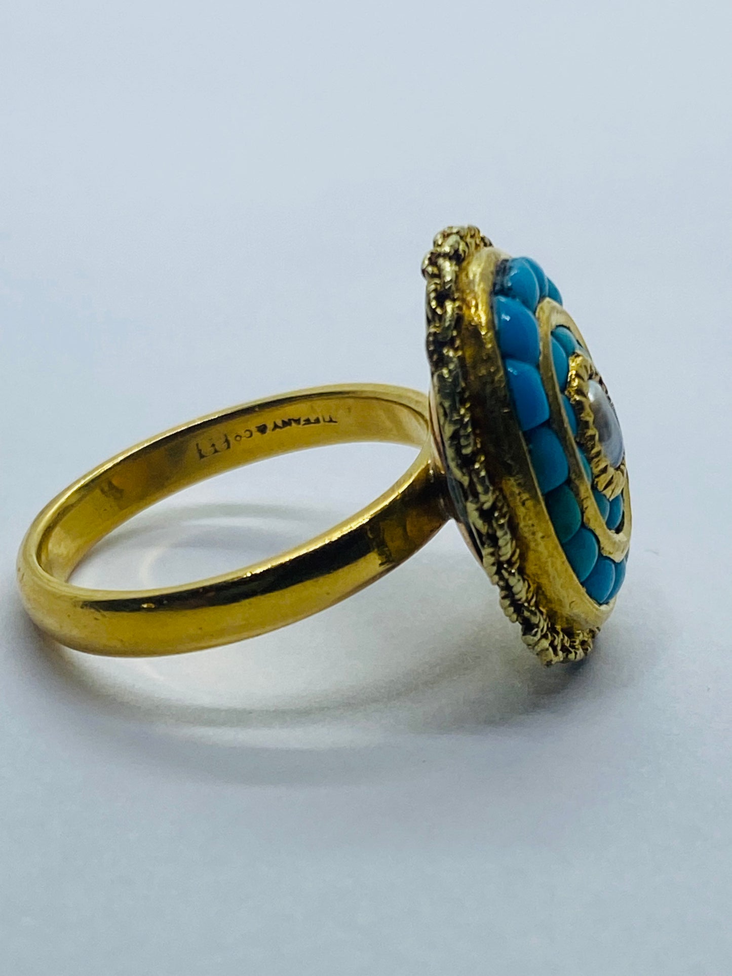 Tiffany & Co Customized 22k Turquoise Pearl Gold Cluster Ring 10.9 Grams