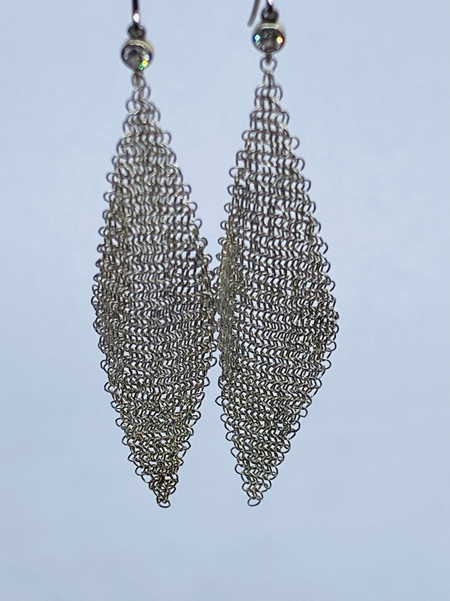 $1675 Authentic Tiffany & Co Mesh 3" .10 Diamond Drop Earrings