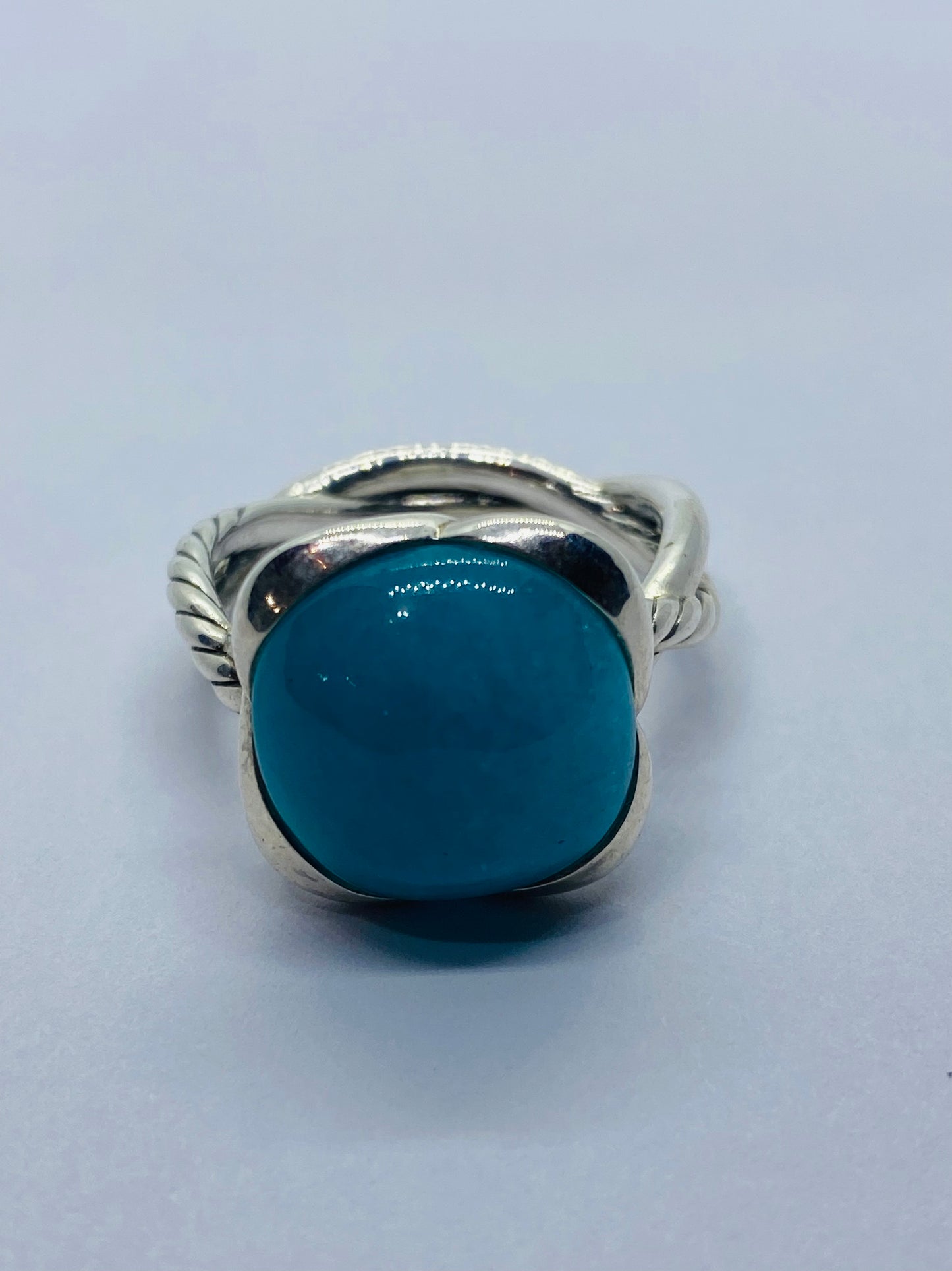 DAVID YURMAN 14mm Sterling Silver Continuance Ring in Amazonite Size 8 MINT