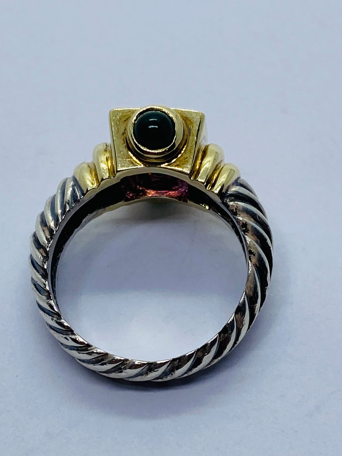 David Yurman 925 14K Gold Renaissance Cable Ring Amethyst Green Onyx  Sz 7.75