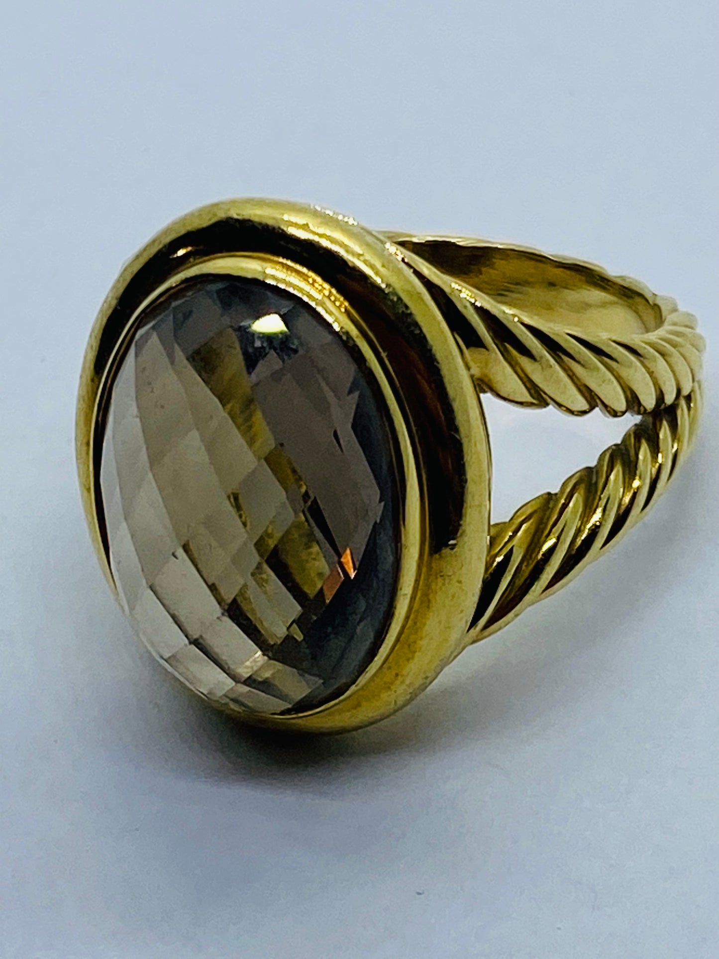 David Yurman  Albion  Oval Smoky Quartz Ring Solid 750 18k Gold Size 10 18.6G